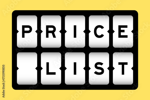 Black color in word price list on slot banner with yellow color background