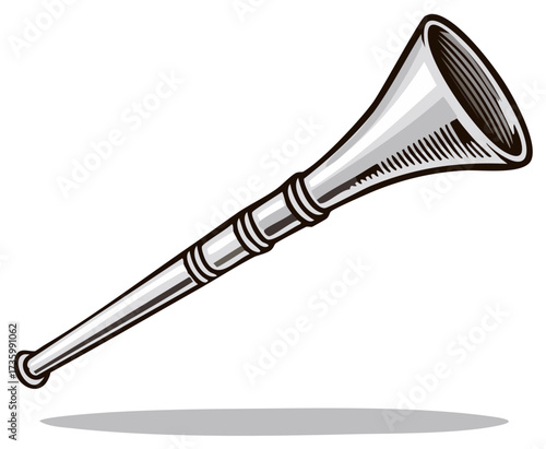 Silver Herald Trumpet, Celebration Illustration, Traditional Musical Instrument