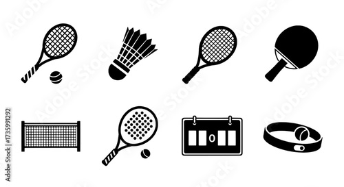 Monochrome Sports Equipment and Scores Icons Set