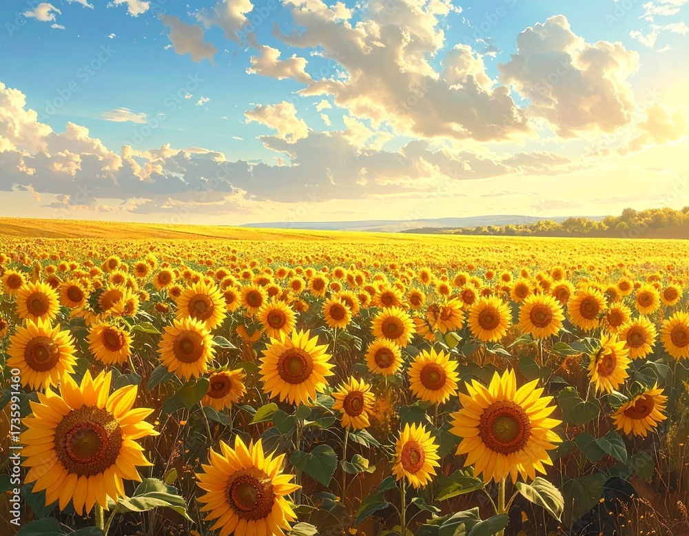 Obraz premium Generated image of a bright summer sunflower field