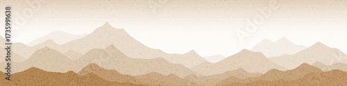 Sunrise in the mountains, sepia shades, retro effect, ridge gradients, vector illustration, panoramic view