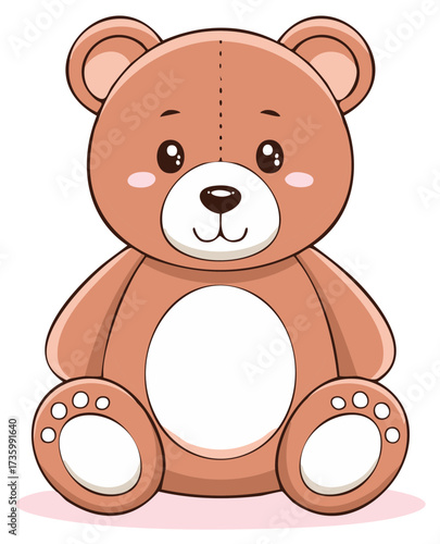 Cartoon illustration of a cute brown teddy bear with a white belly sitting upright, perfect for kids' books or nursery decor