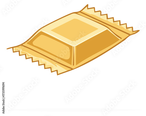 Delicious golden wrapped candy bar illustration, a sweet snack or treat icon in cartoon style