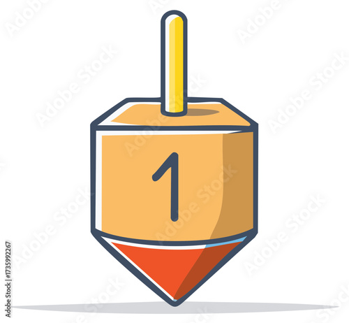 Hanukkah Dreidel Cartoon Illustration with Number One