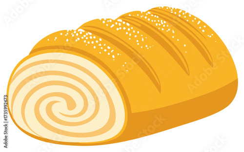 Illustration of a delicious loaf of bread, sliced open, with sugar sprinkles.