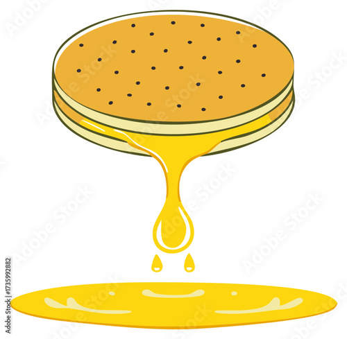 Delicious Sandwich with Golden Filling Dripping Downward Food Sweetness Dessert Indulgence Snack Satisfaction Temptation Culinary Treat Flavor