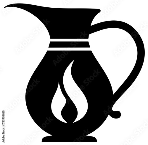 Black and white water pitcher with flame. Vector image of water pitcher with flame.