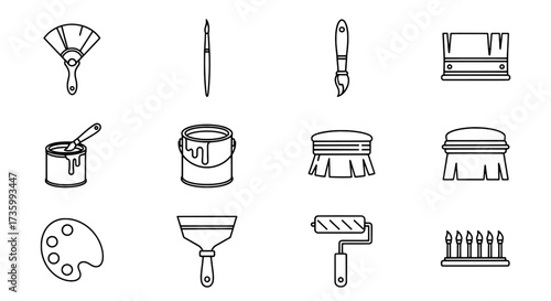Set of Artistic Tools in Outline Style