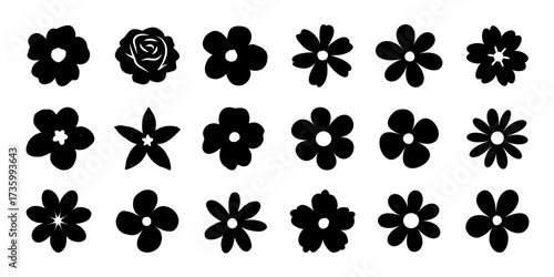 Hand drawn flower silhouettes collection vector.