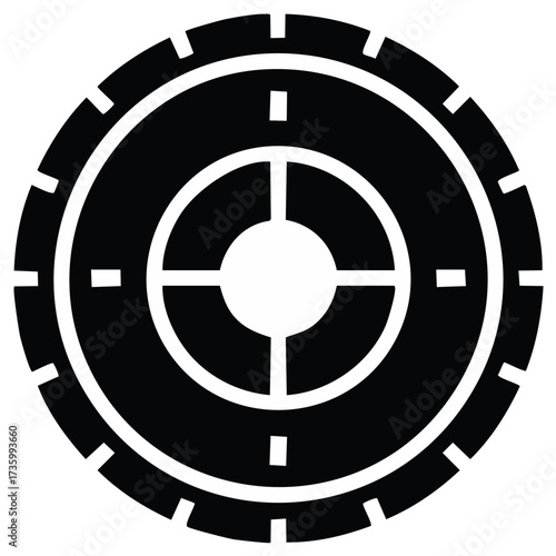 Stylized target icon with concentric circles and crosshairs against a white background