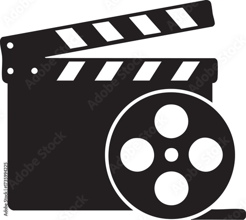 Clapperboard with Film Reel silhouette vector Illustration
