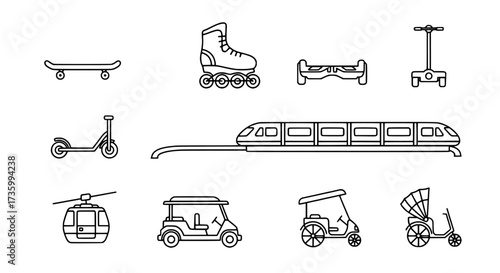 Diverse Outline Icons of Transportation Vehicles