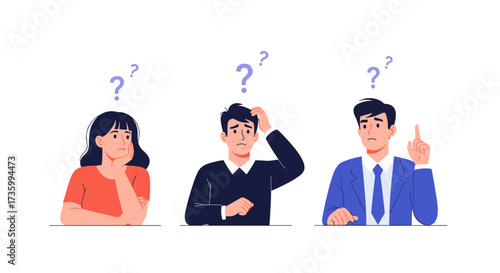 A group of diverse people contemplating and questioning while searching for answers.