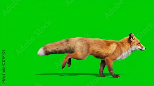 Red Fox Running on Green Screen, Animal Motion