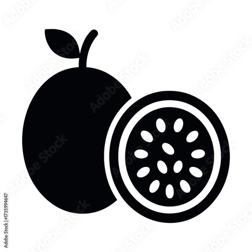 Black and white mango and passion fruit silhouette