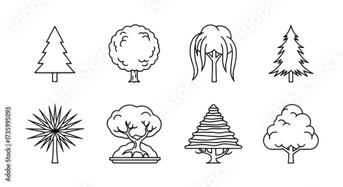Line Art Trees Diverse Forest Outline Icons