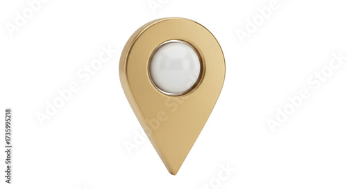Isolated gold map pointer with center dot, location pin, destination marker, place symbol