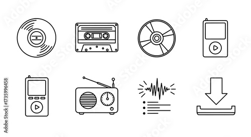 Retro Audio Collection Icon Set for Music Lovers