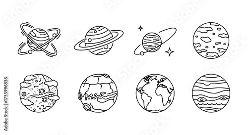 Planets and Celestial Bodies Line Art Collection