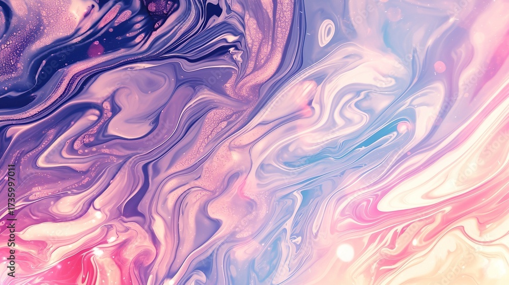 Obraz premium Close-up of swirling, vibrant purple, blue, and pink colors forming an abstract background with dynamic movement and energy, ideal as stylish wallpaper for phones, adding depth to the design.