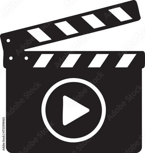 Clapperboard with Movie Icon silhouette vector Illustration