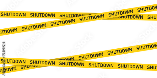 Shutdown Yellow Hazard Tape Design on Isolated White Background