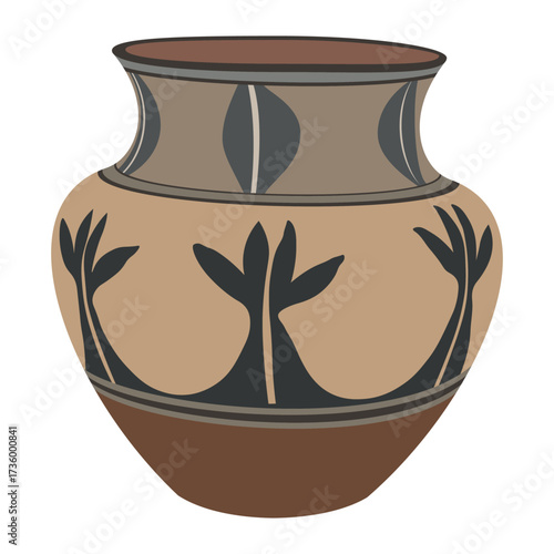 Traditional earthen flower-motif vase, handcrafted pottery vector