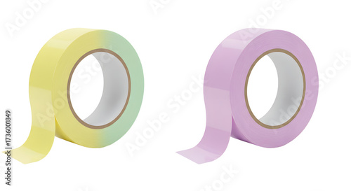 Yellow and purple masking tapes isolated on white background, perfect for crafts and DIY projects
