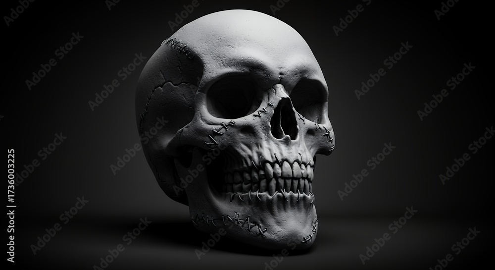 Obraz premium Human skull anatomical study isolated on dark background for medical educational concepts