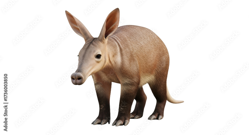 Fototapeta premium Isolated aardvark standing tall with long ears, a unique African mammal or ant bear
