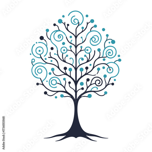 Abstract Tree of Life with Swirls and Dots.