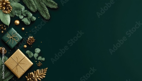 Emerald green festive background with gold accents