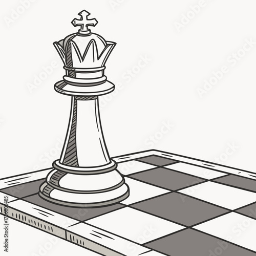 A solitary chess king stands on a chessboard symbolizing strategy leadership and the start of a game