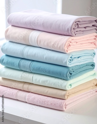 Stack of pastel colored bedsheets