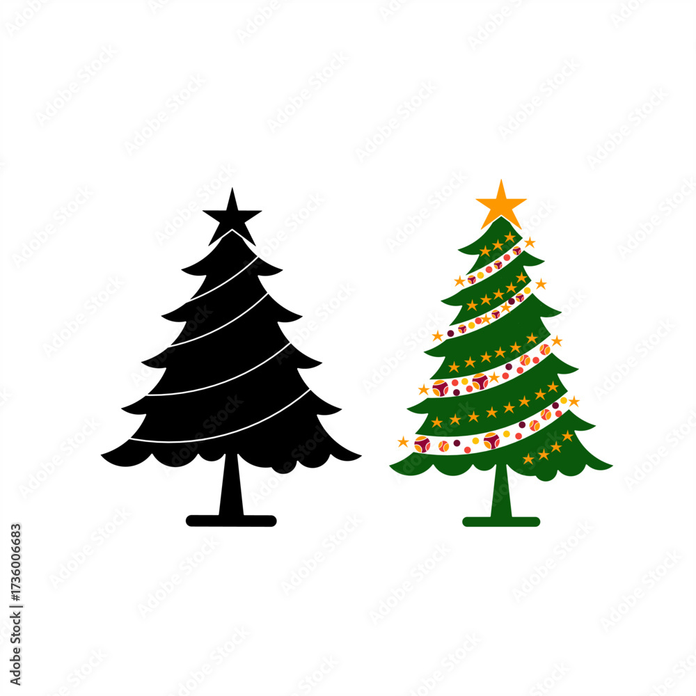 Fototapeta premium Christmas Tree with Star and Ornaments Vector 
