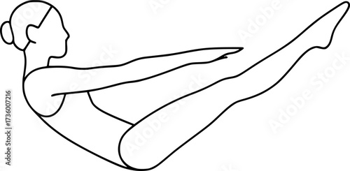 Minimal outline of acrobat in hollow hold, vector design ideal for gymnastics posters, fitness illustrations, bodyweight training icons, and dynamic stock graphics