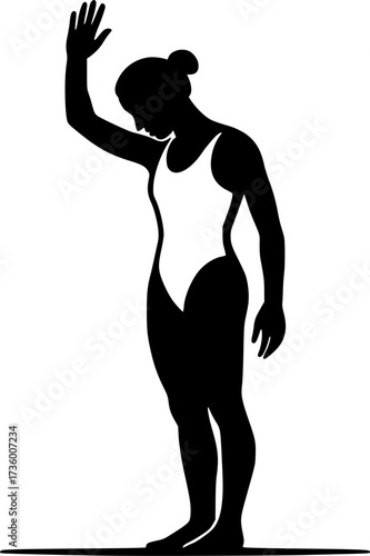Minimal silhouette of acrobat saluting audience after routine, vector design ideal for gymnastics posters, performance illustrations, and dynamic stock graphics