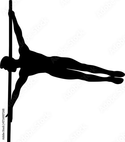 Minimalist silhouette of acrobat holding human flag, vector design perfect for gymnastics posters, calisthenics illustrations, fitness icons, and dynamic stock graphics
