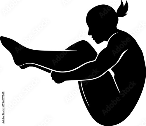 Monochrome silhouette of an acrobat in mid front tuck, minimal vector design great for sports posters, gymnastics illustrations, athletic icons, and dynamic stock graphics