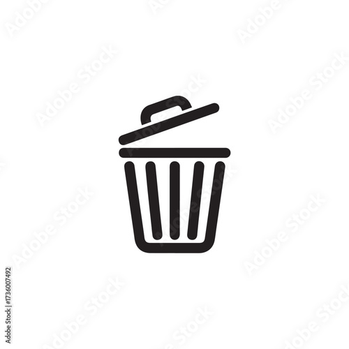 Simple black and white icon of a trash can with an open lid.