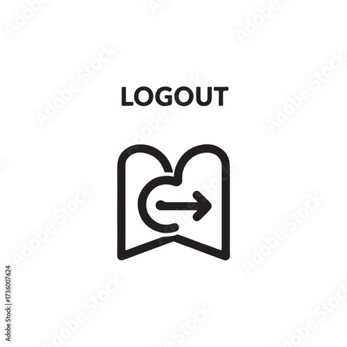 A minimalist icon depicting a logout action, featuring an arrow exiting a stylized doorway shape.