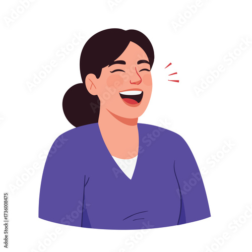 Woman laughing with joy and happiness.
