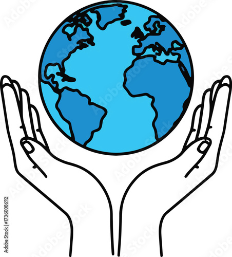 Hands holding a stylized globe symbolizing care and protection of the earth