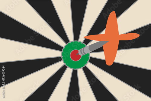 Close-up of dart hitting bullseye on dartboard. Symbol of accuracy, focus, success, goal achievement, and precision. Concept for sports, business, and personal growth.