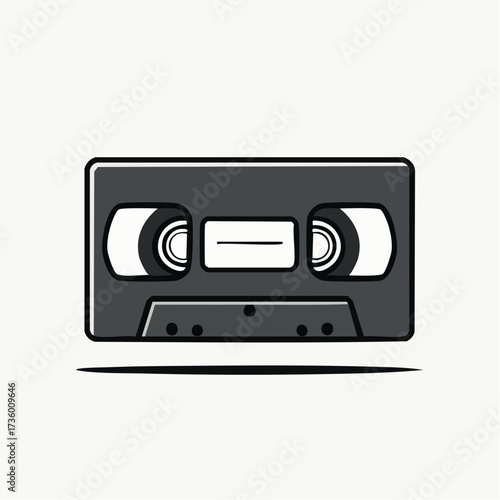 Minimalist Black and White VHS Tape Vector Icon