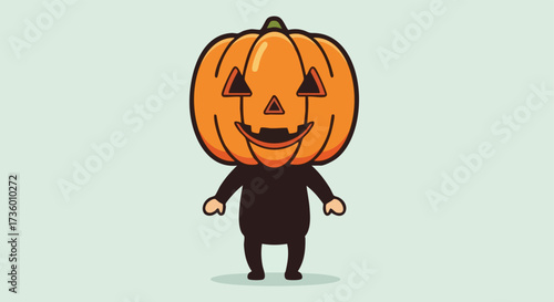 Cute Character Wearing a Jack-o'-Lantern Pumpkin Head Halloween Costume