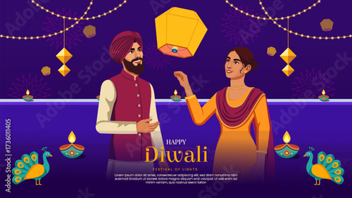 Diwali Festival Vector Graphics design with Traditional Style