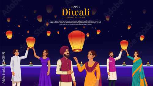 Diwali Festival Vector Graphics design with Traditional Style