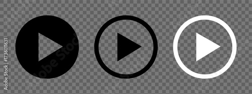 Play button icons on transparent backdrop. Digital web, vector 10 eps.