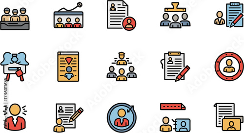 Simple Line Art Recruitment And Selection Process Pictogram Icon Set